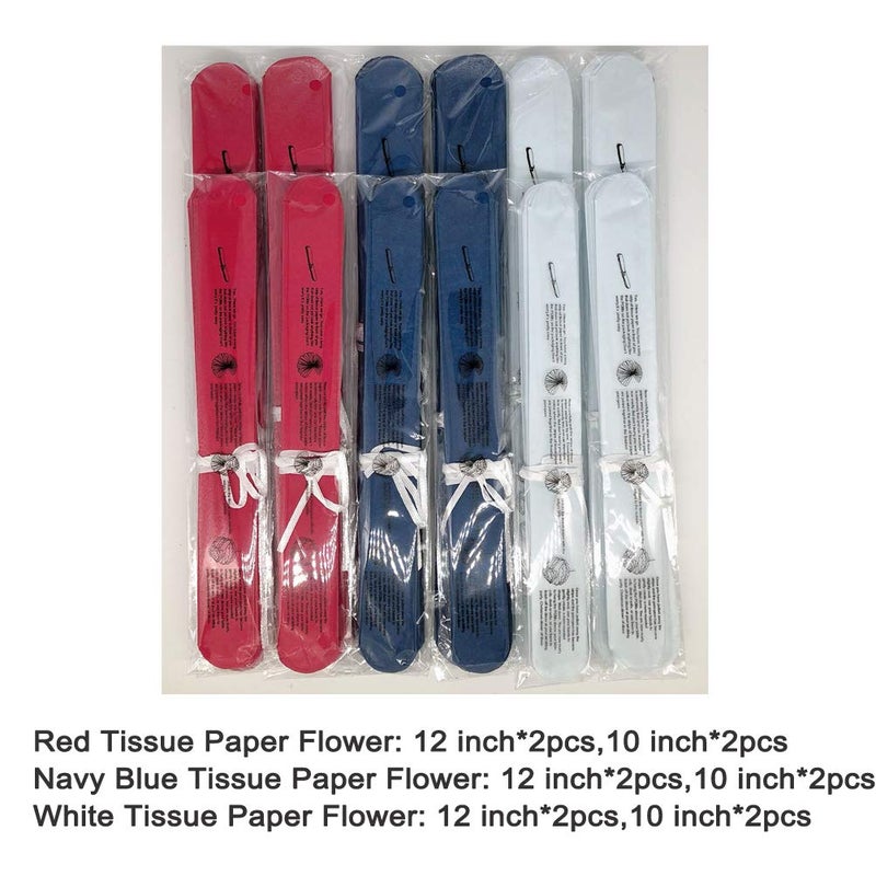 MOWO Paper Flower Tissue Pom Poms Party Supplies (red,Royal Blue,White,12pc) - Image 2